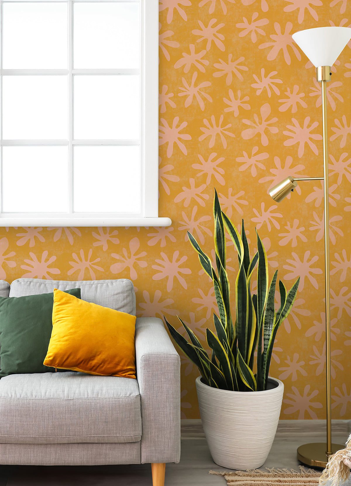 Orange Field of Flowers Peel and Stick Wallpaper - Brewster Wallcovering