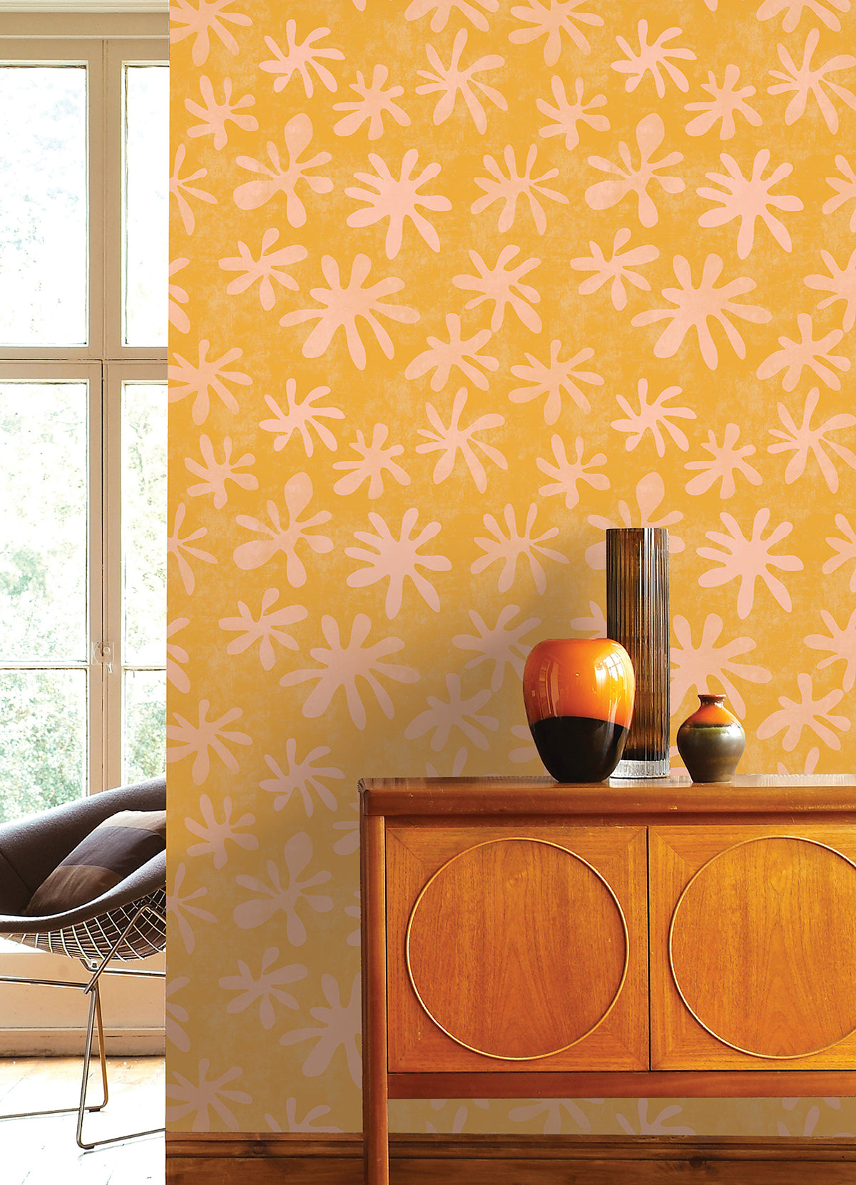Orange Field of Flowers Peel and Stick Wallpaper  | Brewster Wallcovering