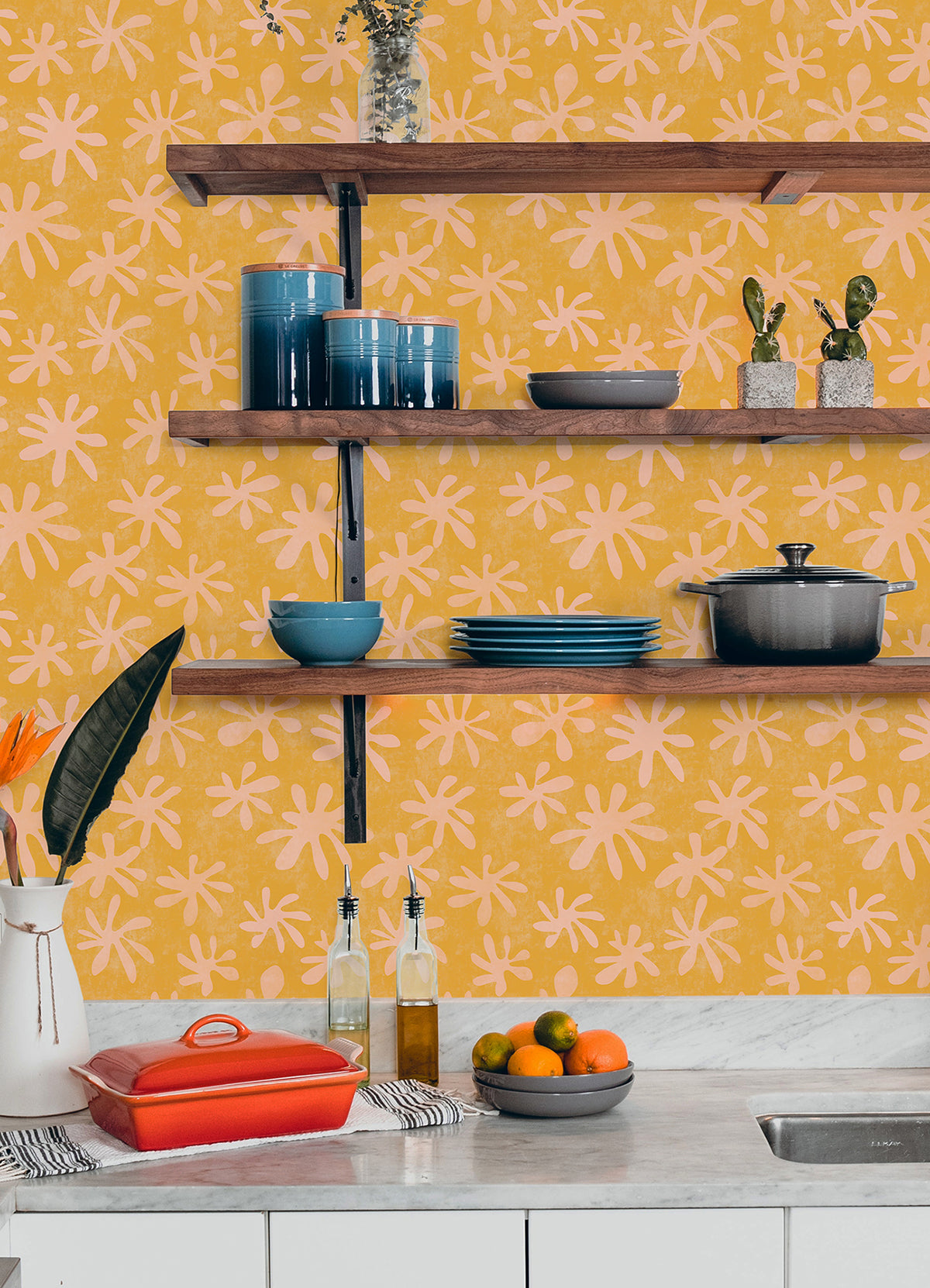 Orange Field of Flowers Peel and Stick Wallpaper - Brewster Wallcovering