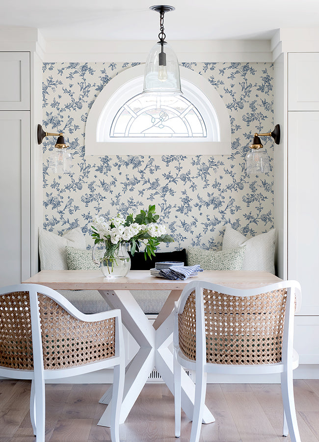 Nightingale Navy Floral Trail Wallpaper  | Brewster Wallcovering - The WorkRm