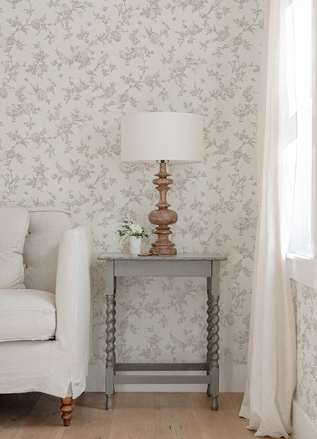 Nightingale Taupe Floral Trail Wallpaper  | Brewster Wallcovering - The WorkRm