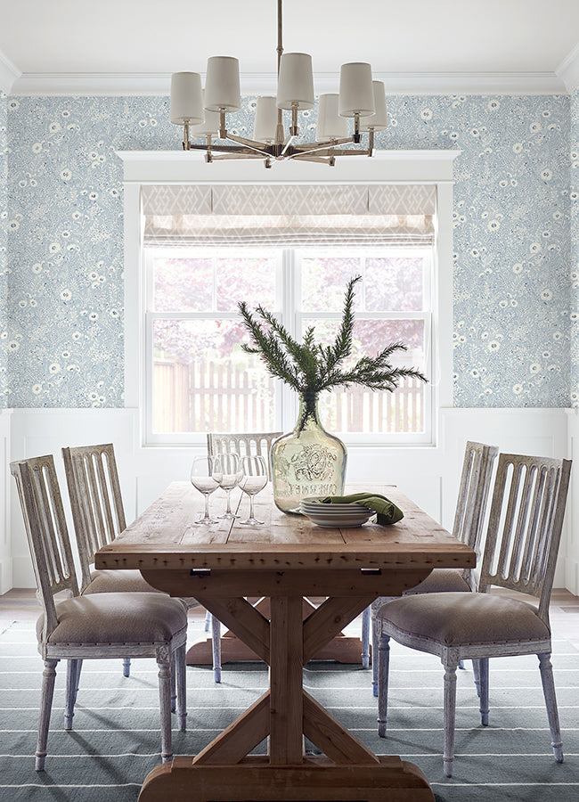 Agathon Light Blue Floral Wallpaper  | Brewster Wallcovering - The WorkRm