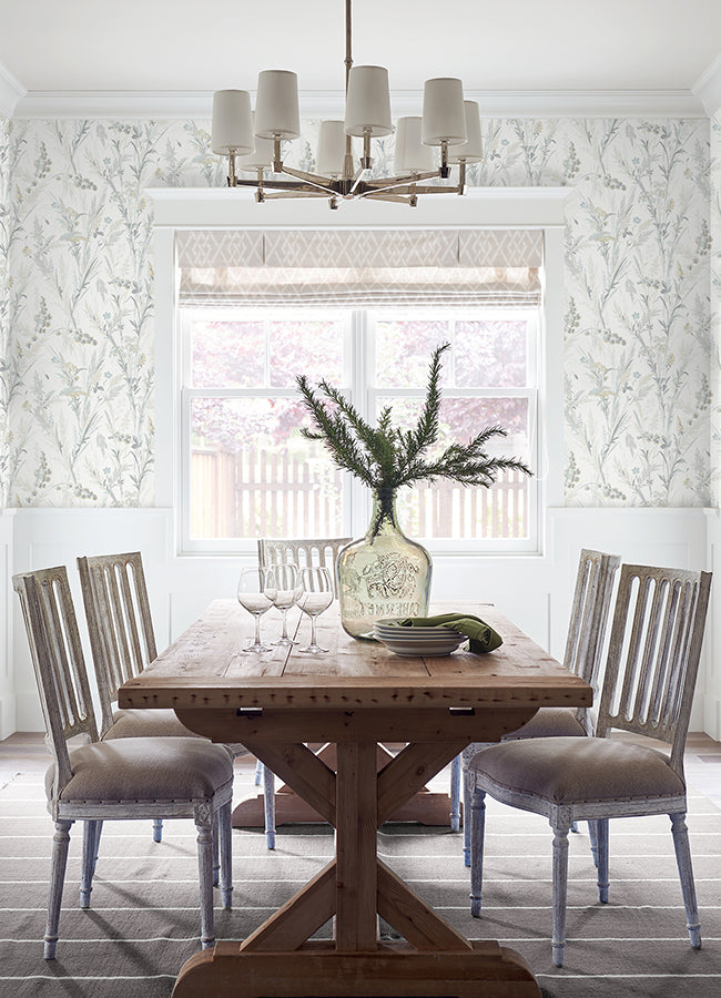 Hillaire Light Blue Meadow Wallpaper  | Brewster Wallcovering - The WorkRm