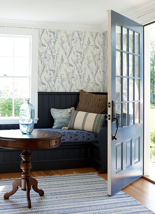 Hillaire Navy Meadow Wallpaper  | Brewster Wallcovering - The WorkRm