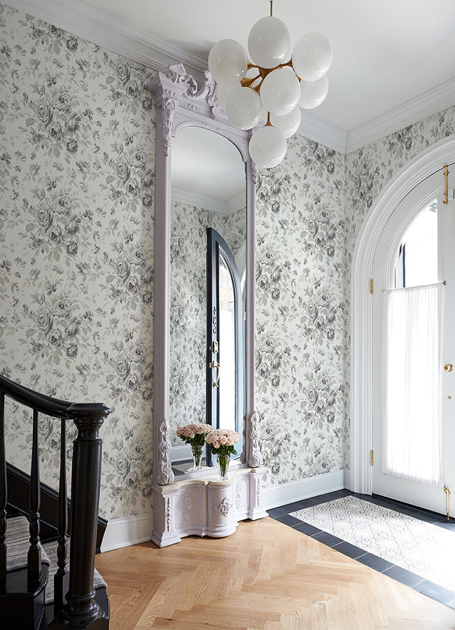 Manon Charcoal Rose Stitch Wallpaper  | Brewster Wallcovering - The WorkRm