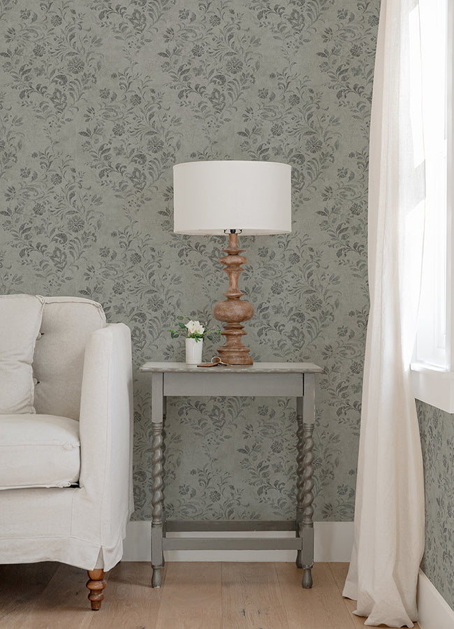 Isidore Grey Scroll Wallpaper  | Brewster Wallcovering - The WorkRm