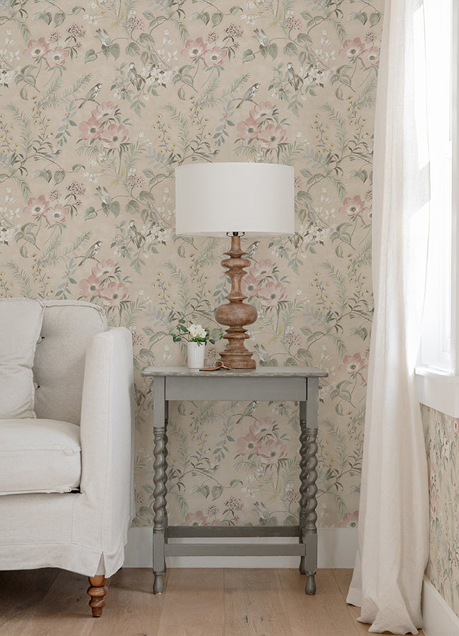 Frederique Blush Bloom Wallpaper  | Brewster Wallcovering - The WorkRm