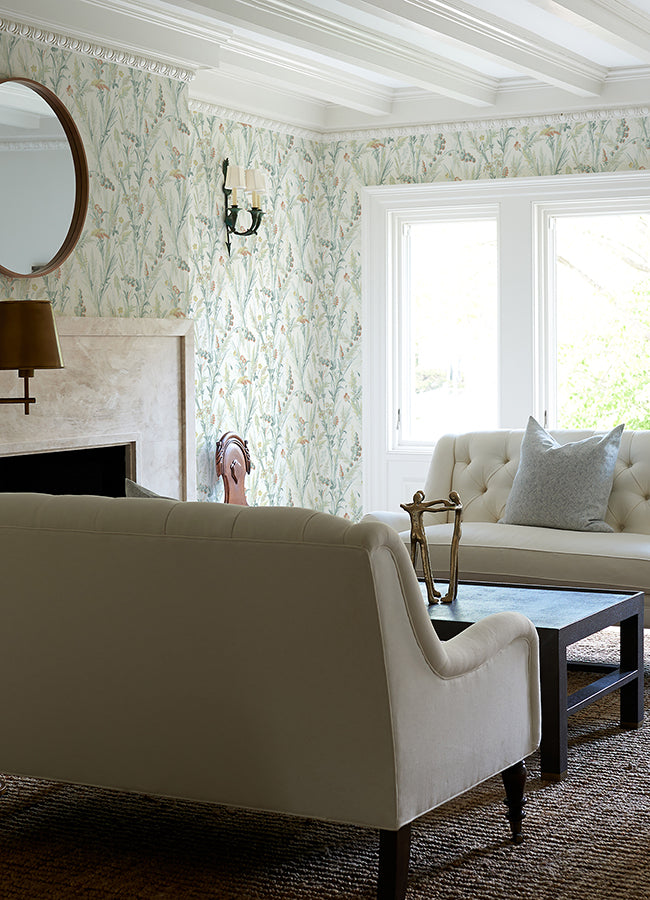 Hillaire Teal Meadow Wallpaper  | Brewster Wallcovering - The WorkRm