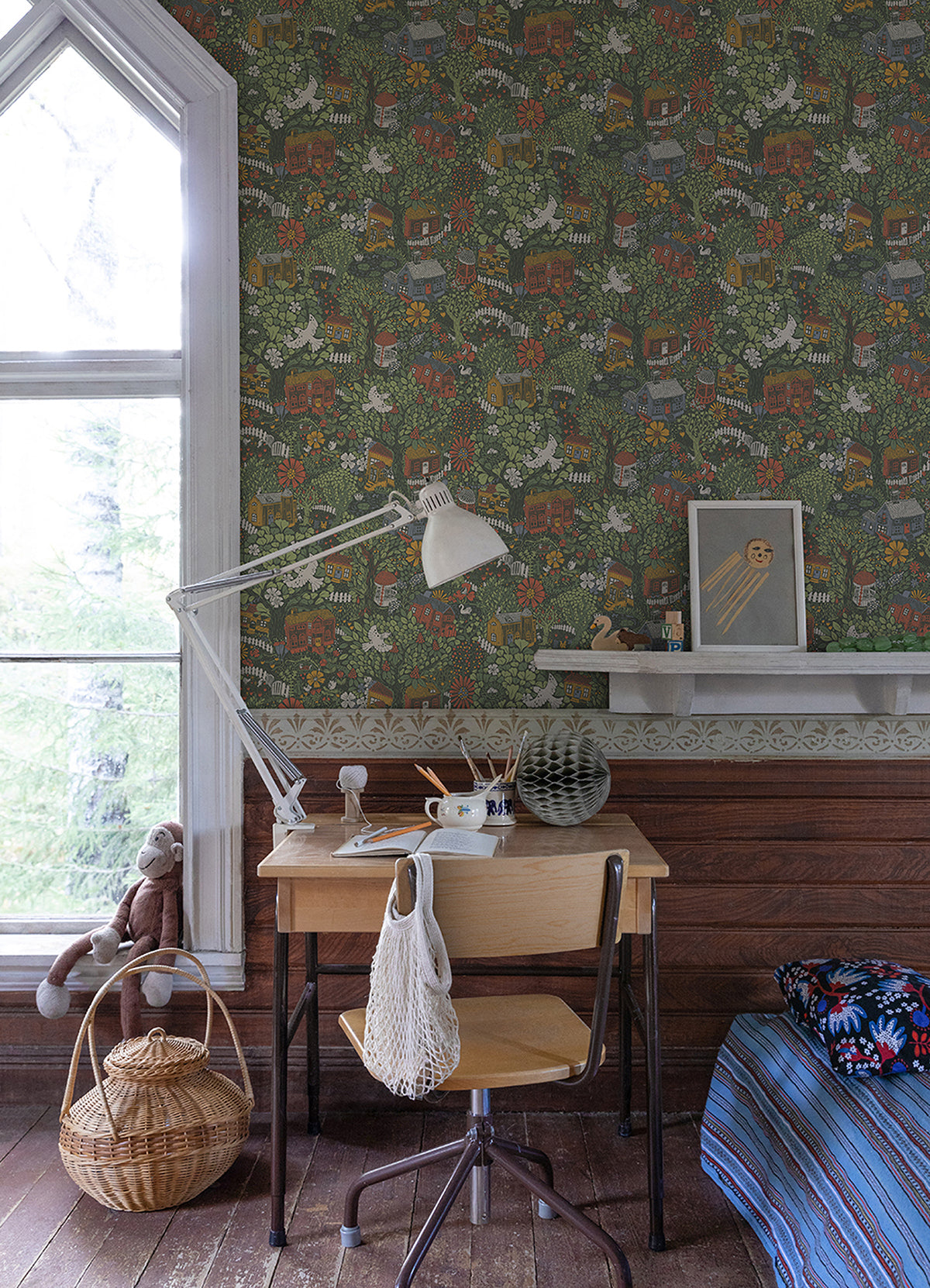 Bygga Bo Green Woodland Village Wallpaper - Brewster Wallcovering