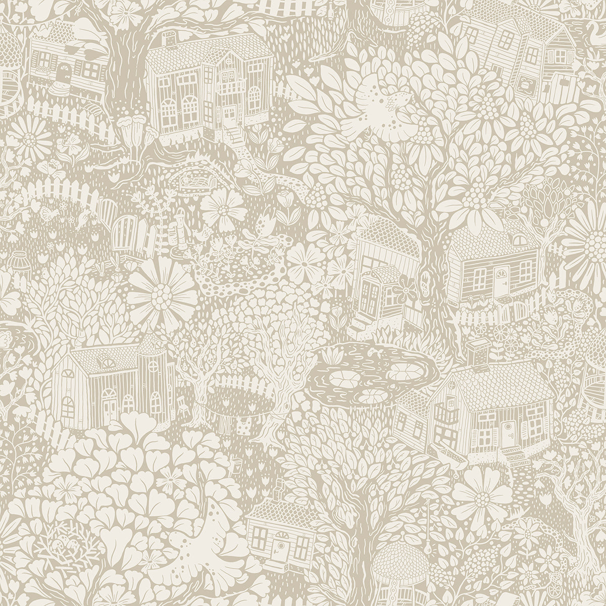 Picture of Bygga Bo Light Grey Woodland Village Wallpaper