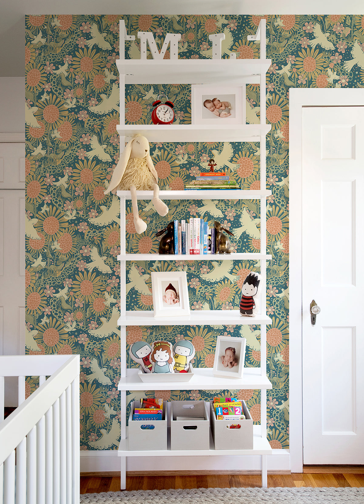 Drömma Teal Songbirds and Sunflowers Wallpaper - Brewster Wallcovering