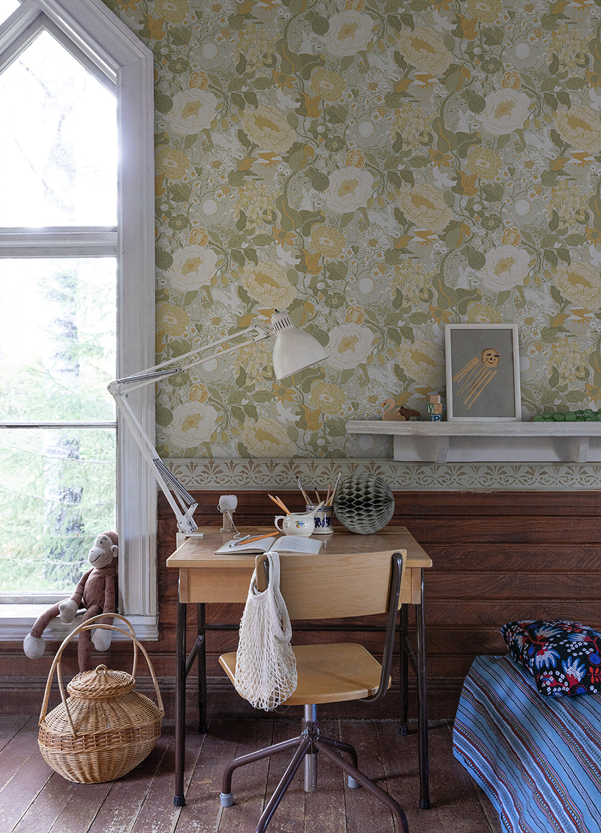 Växa Light Grey Rabbits & Rosehips Wallpaper - Brewster Wallcovering