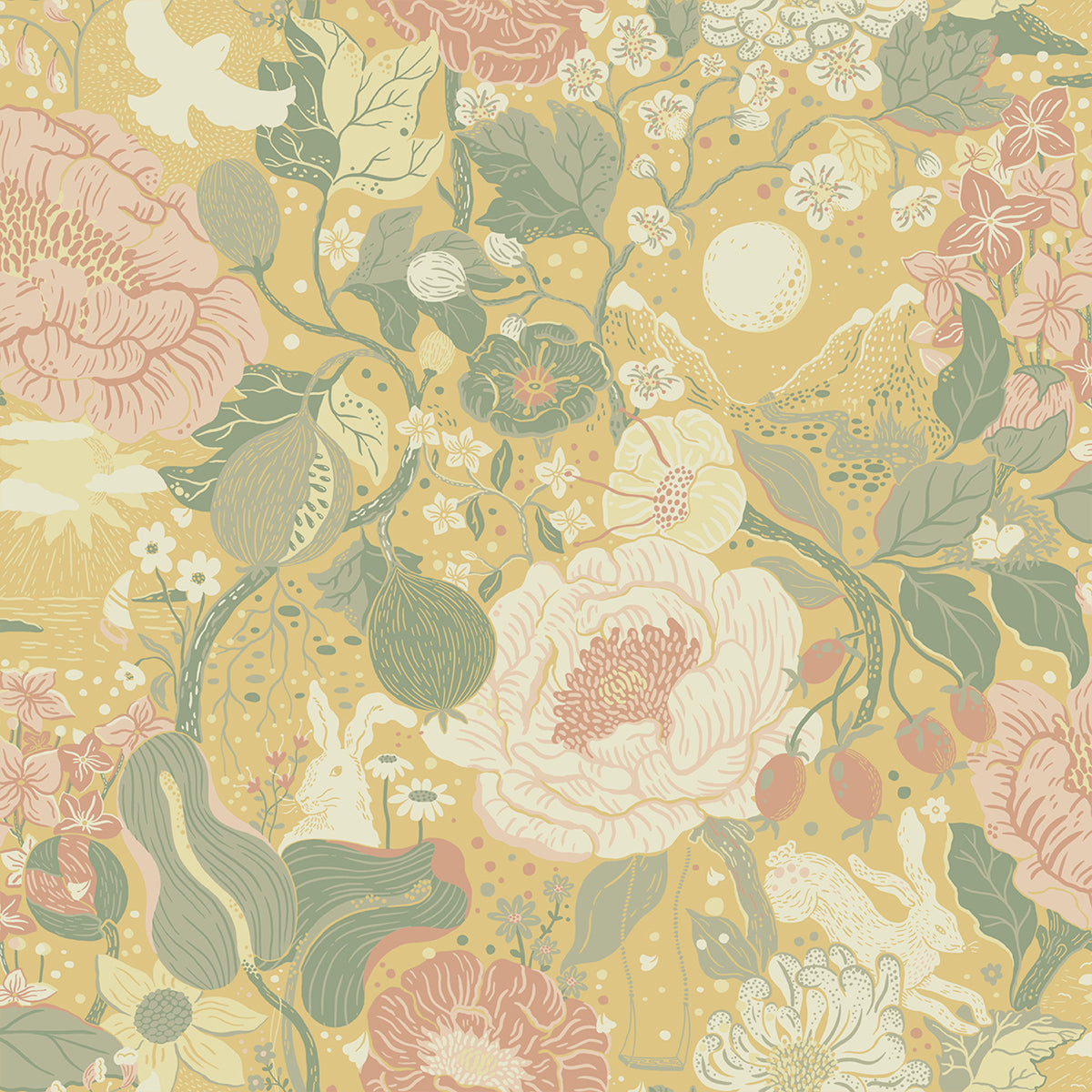 Picture of Växa Butter Rabbits & Rosehips Wallpaper