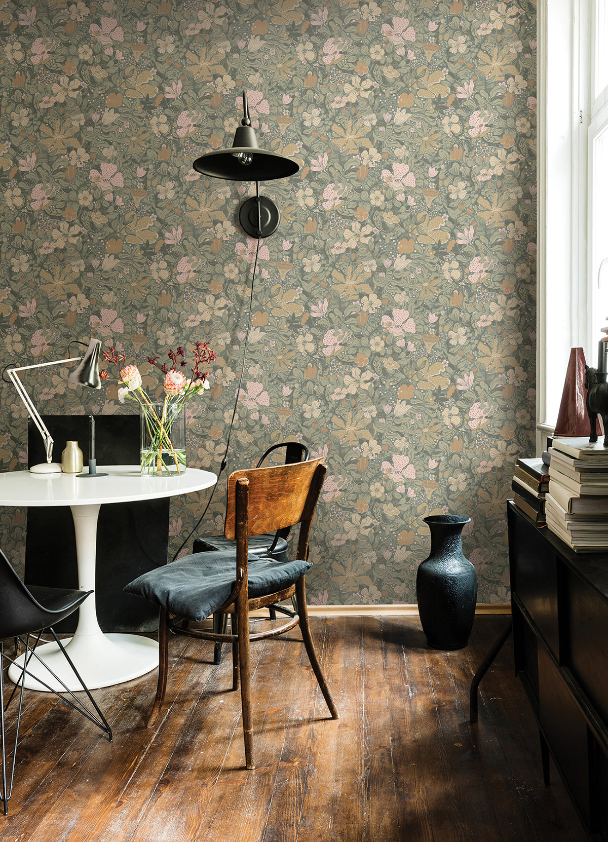 Midsommar Grey Floral Medley Wallpaper - Brewster Wallcovering