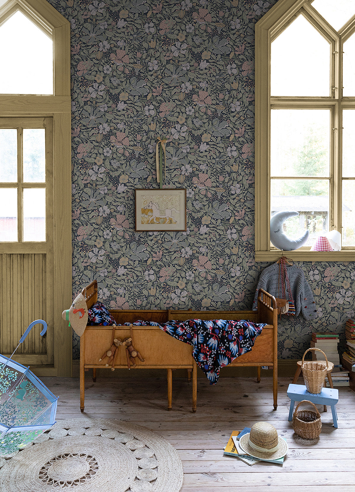 Midsommar Dark Blue Floral Medley Wallpaper - The WorkRm