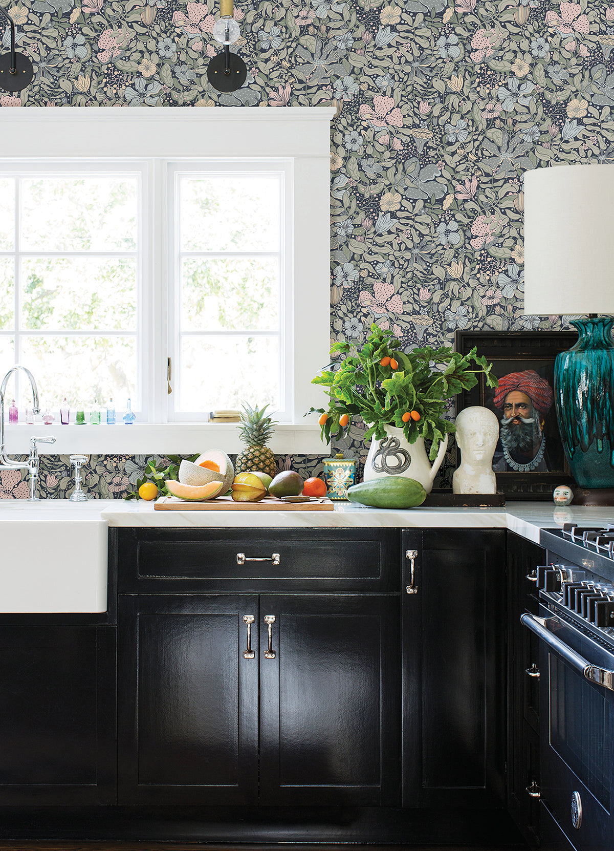 Midsommar Dark Blue Floral Medley Wallpaper - The WorkRm