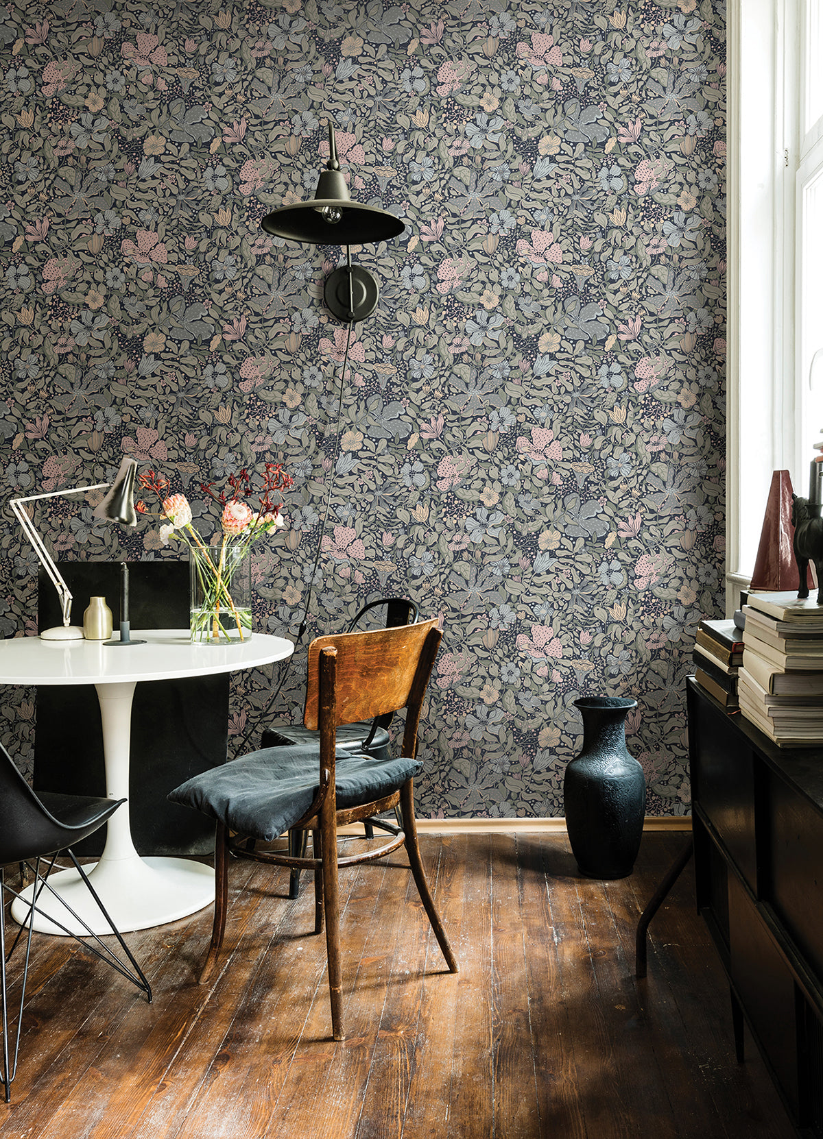 Midsommar Dark Blue Floral Medley Wallpaper - The WorkRm