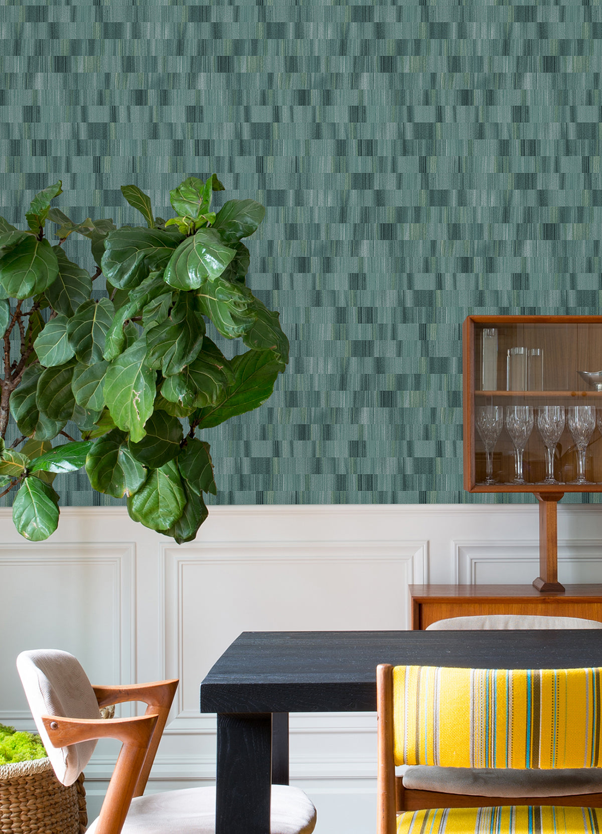 Flicker Teal Horizontal Textured Stripe Wallpaper  | Brewster Wallcovering - The WorkRm