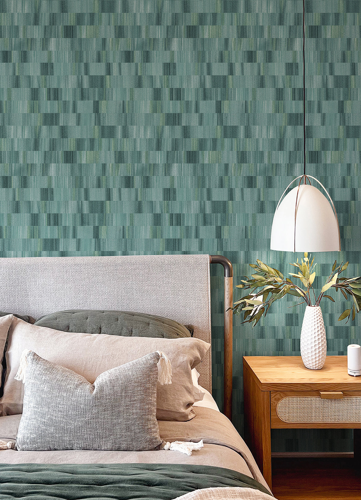 Flicker Teal Horizontal Textured Stripe Wallpaper  | Brewster Wallcovering - The WorkRm