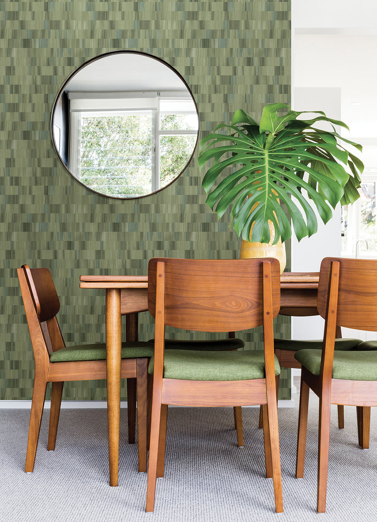 Flicker Green Horizontal Textured Stripe Wallpaper  | Brewster Wallcovering - The WorkRm