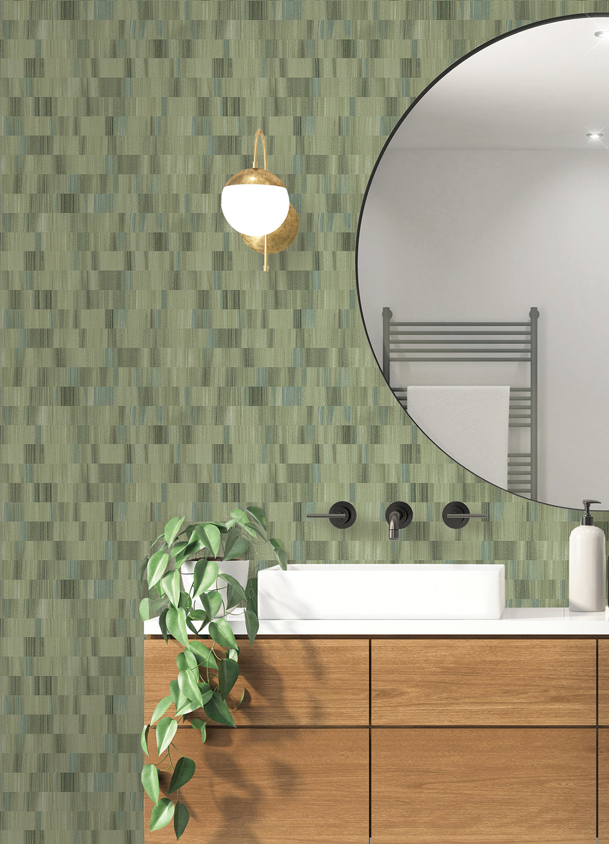 Flicker Green Horizontal Textured Stripe Wallpaper  | Brewster Wallcovering - The WorkRm