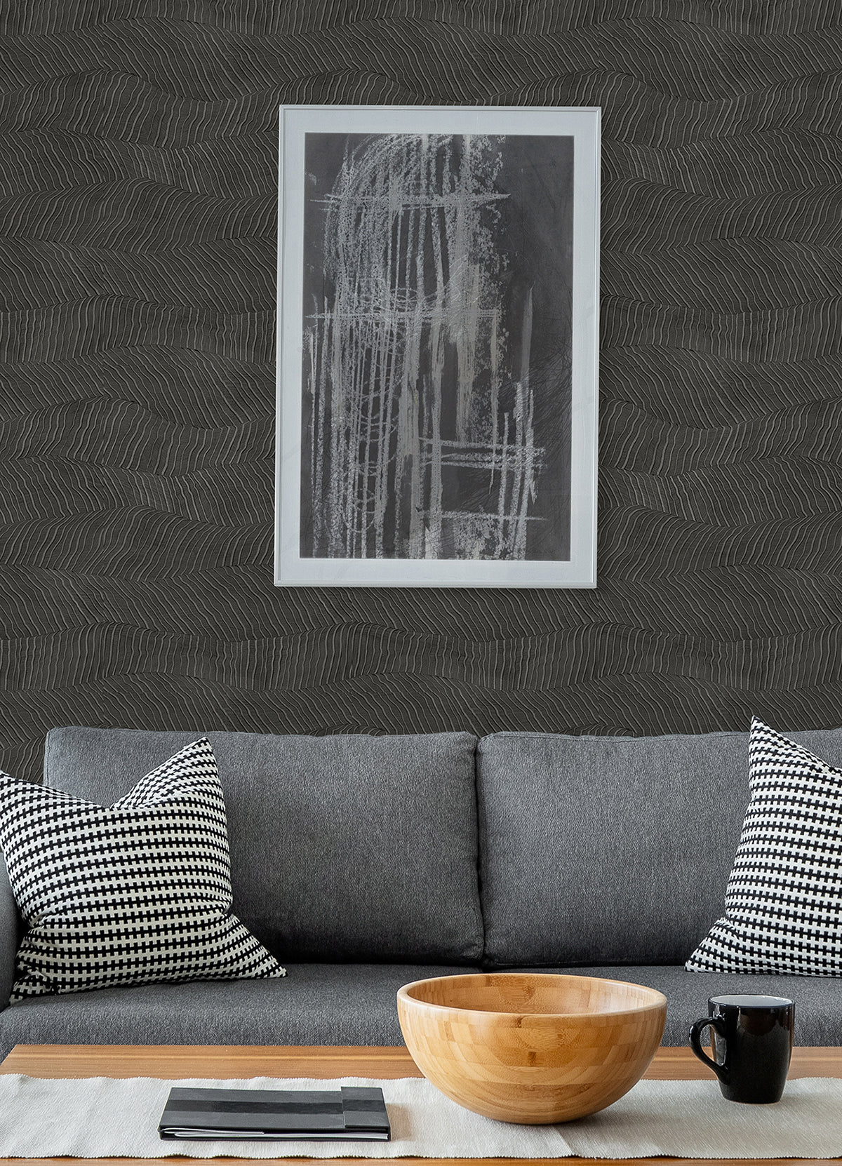 Drift Charcoal Abstract Landscape Wallpaper - Brewster Wallcovering