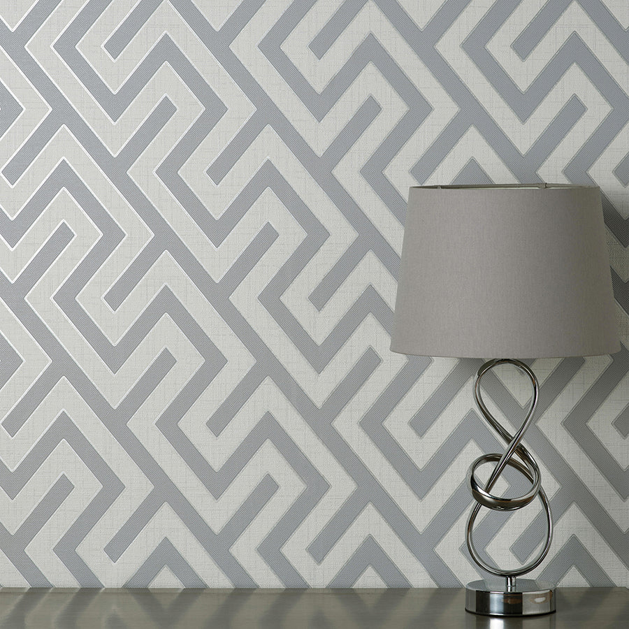 Meander Light Grey Geo Wallpaper - Brewster Wallcovering