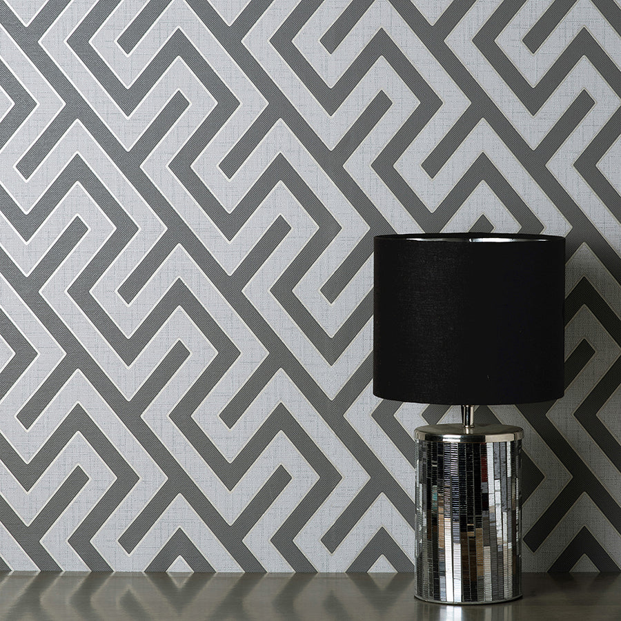 Meander Charcoal Geo Wallpaper - Brewster Wallcovering