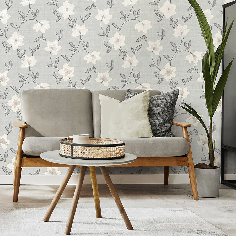 Larson White Floral Wallpaper  | Brewster Wallcovering - The WorkRm