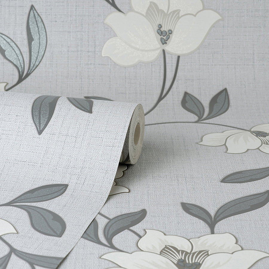 Larson White Floral Wallpaper  | Brewster Wallcovering - The WorkRm