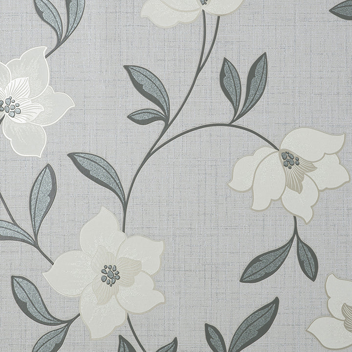 Brewster Wallcovering-Larson White Floral Wallpaper