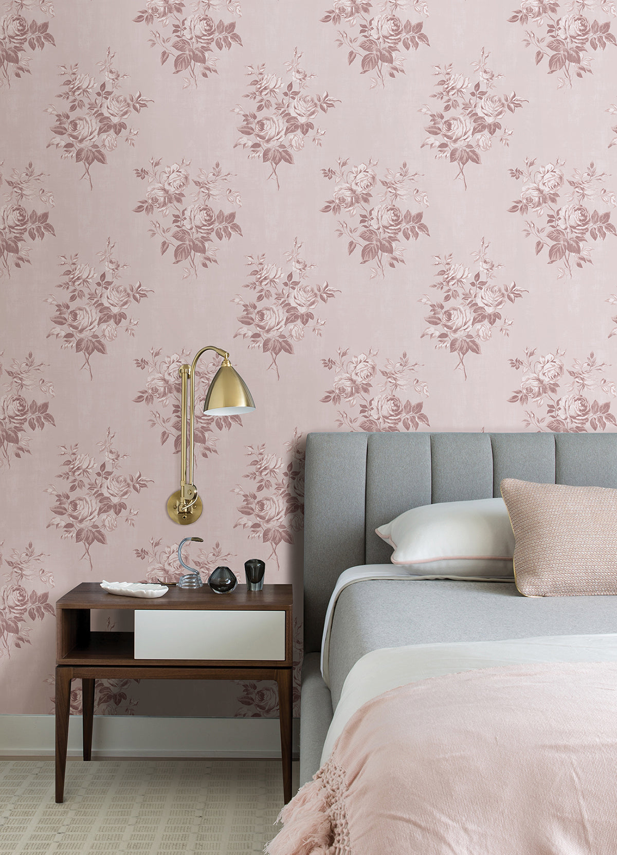 Blush Rosecliff Flower Peel and Stick Wallpaper  | Brewster Wallcovering - The WorkRm