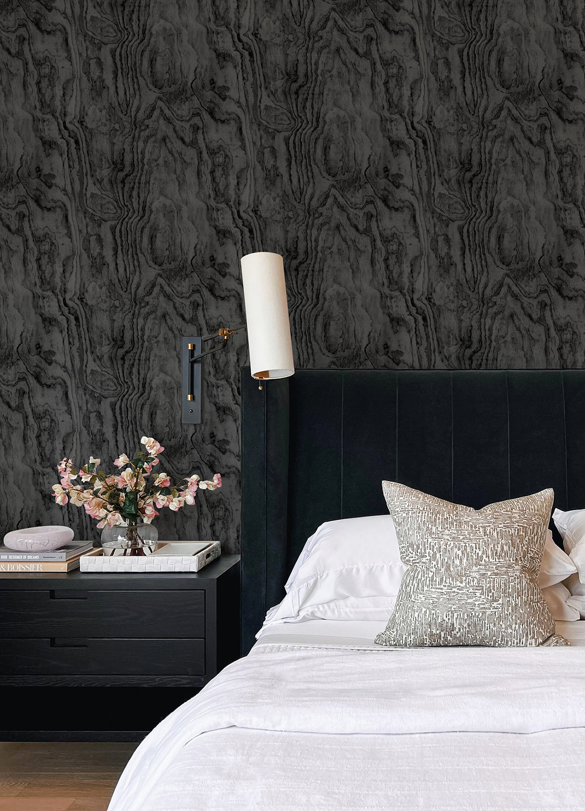 Black Sloane Wood Peel and Stick Wallpaper - Brewster Wallcovering