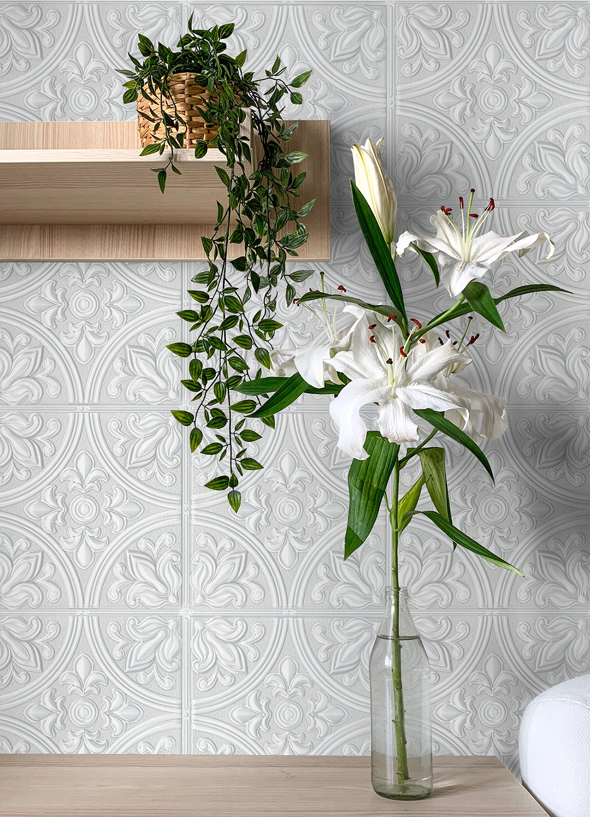 White Willa Tile Peel and Stick Wallpaper - Brewster Wallcovering