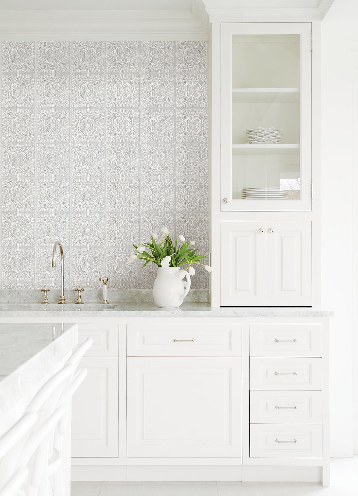 White Willa Tile Peel and Stick Wallpaper  | Brewster Wallcovering
