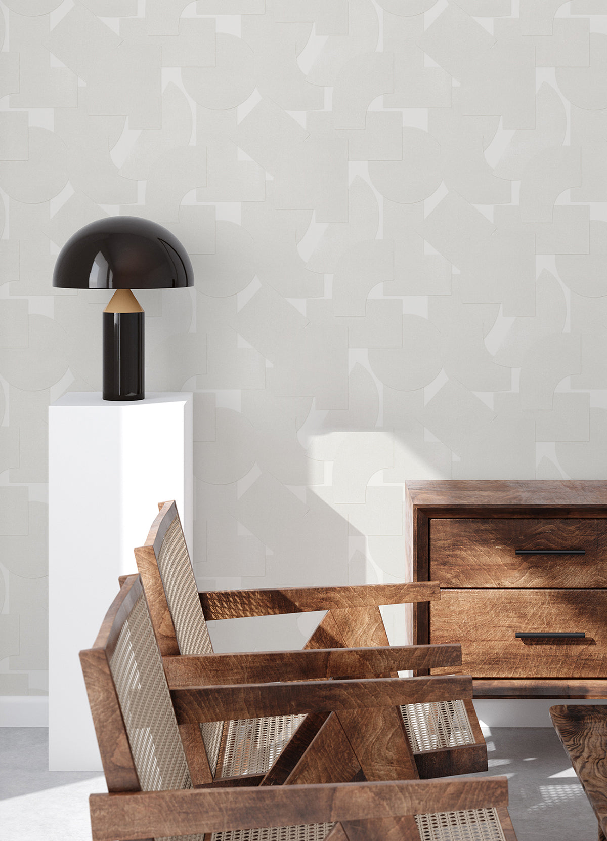 White Bas Geometric Peel and Stick Wallpaper - Brewster Wallcovering