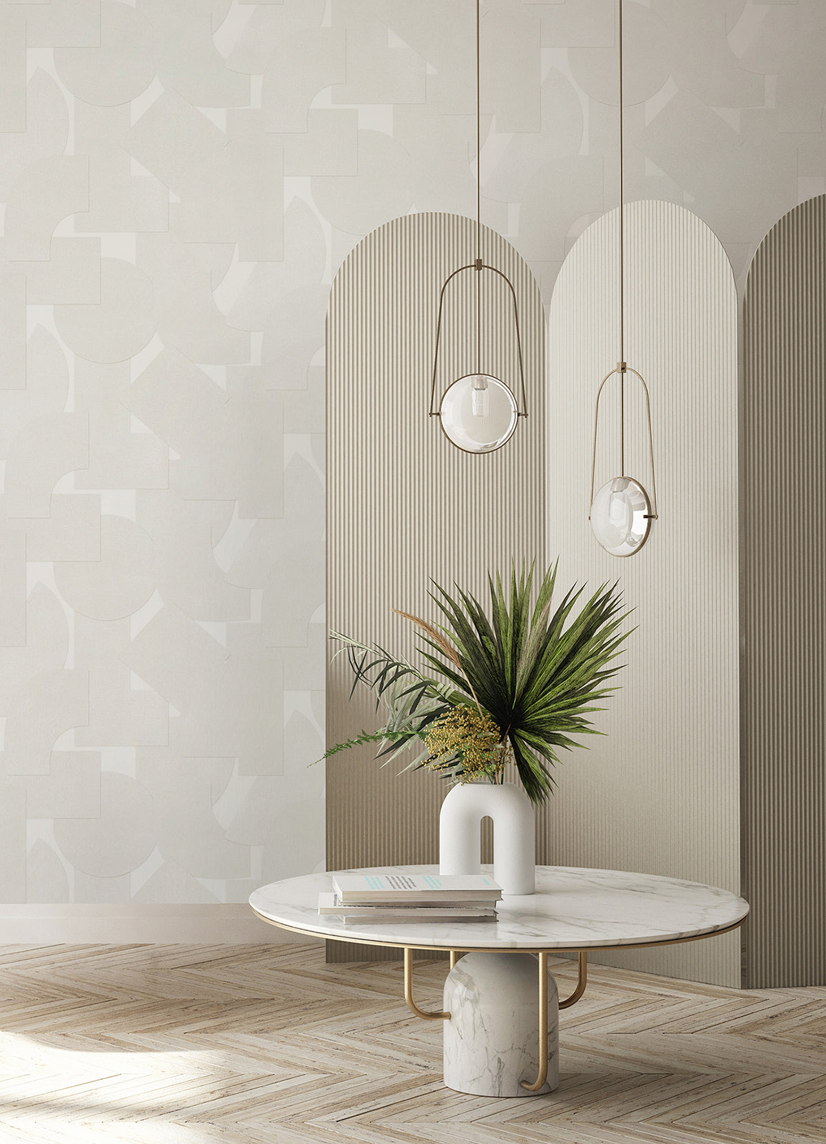 White Bas Geometric Peel and Stick Wallpaper  | Brewster Wallcovering - The WorkRm