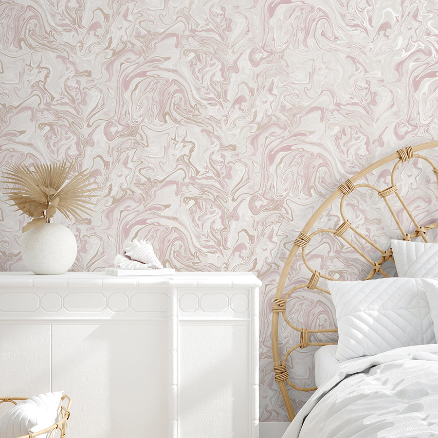 Blush Marble Swirl Peel and Stick Wallpaper - Brewster Wallcovering