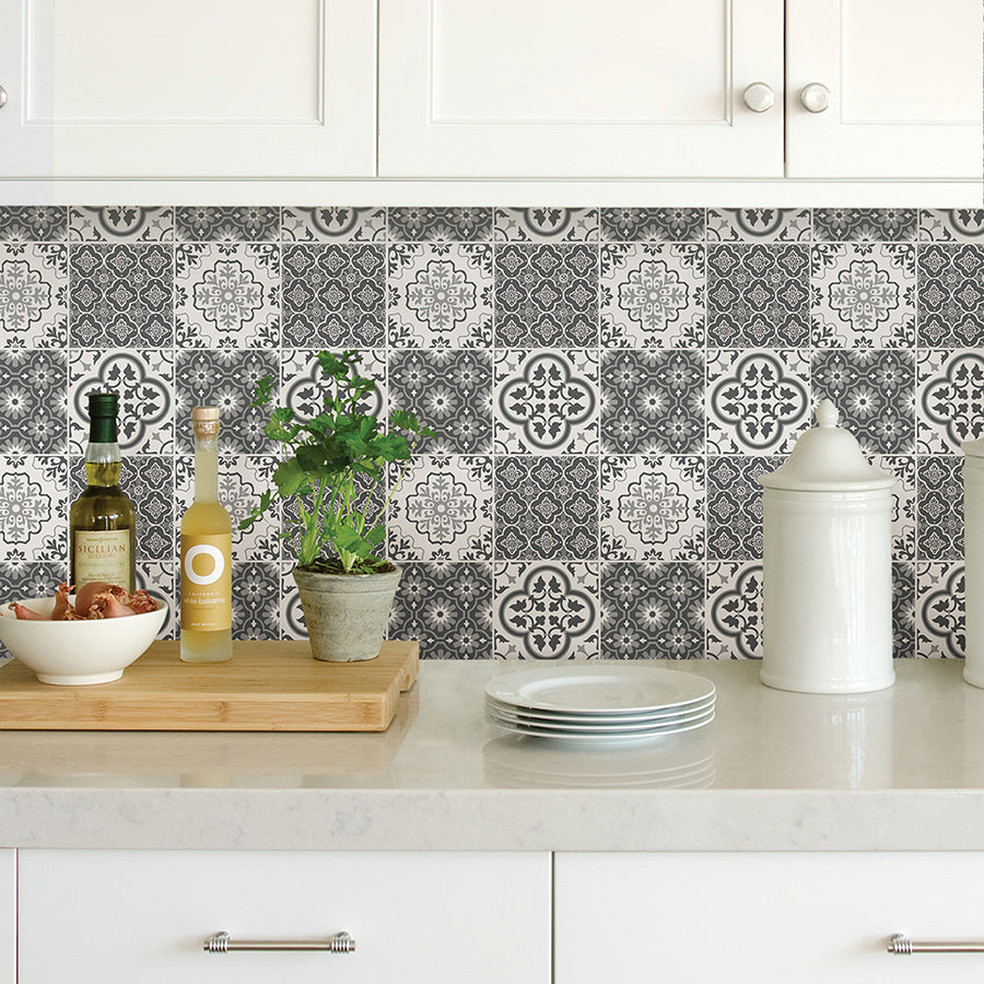 Charcoal Lisbon Tile Peel and Stick Wallpaper  | Brewster Wallcovering