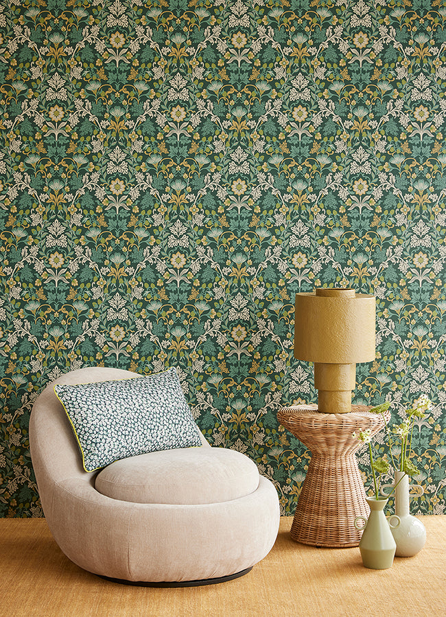 Lila Teal Strawberry Floral Wallpaper  | Brewster Wallcovering - The WorkRm