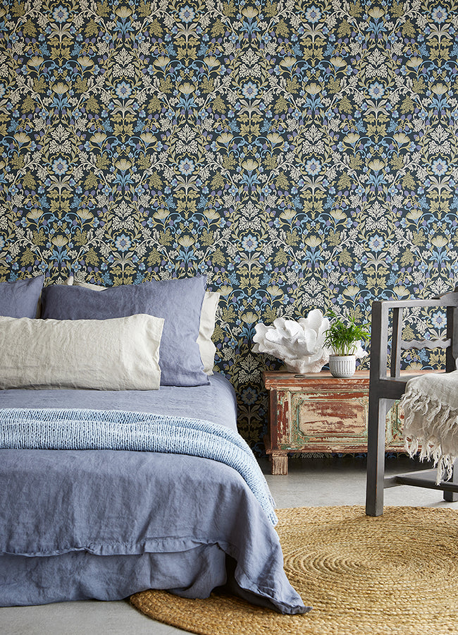 Lila Periwinkle Strawberry Floral Wallpaper  | Brewster Wallcovering - The WorkRm