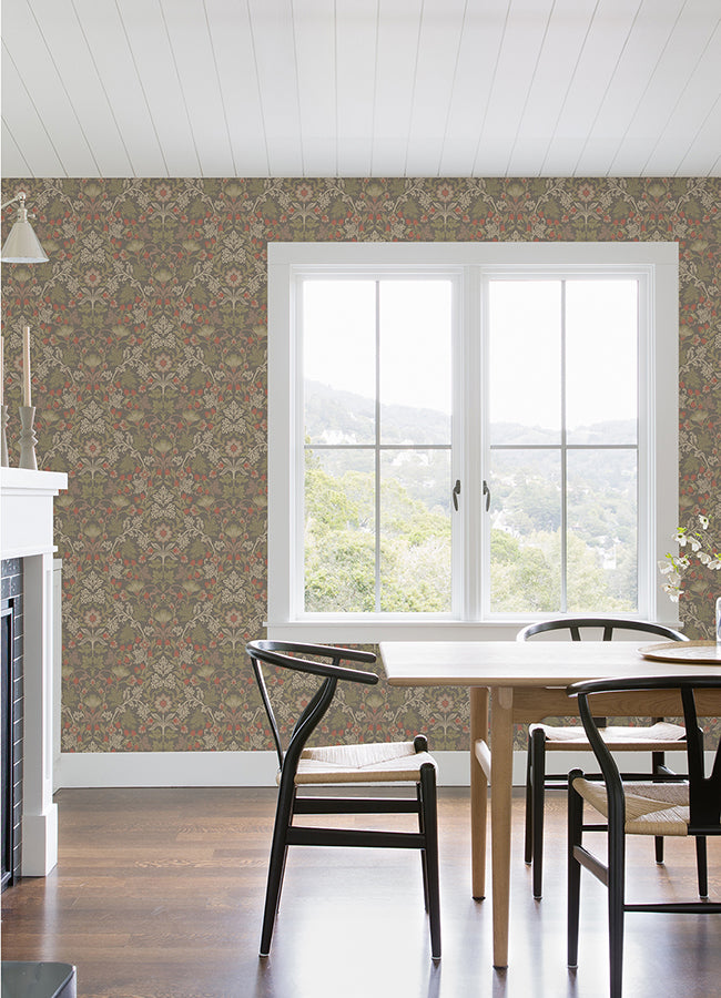 Lila Moss Strawberry Floral Wallpaper  | Brewster Wallcovering - The WorkRm