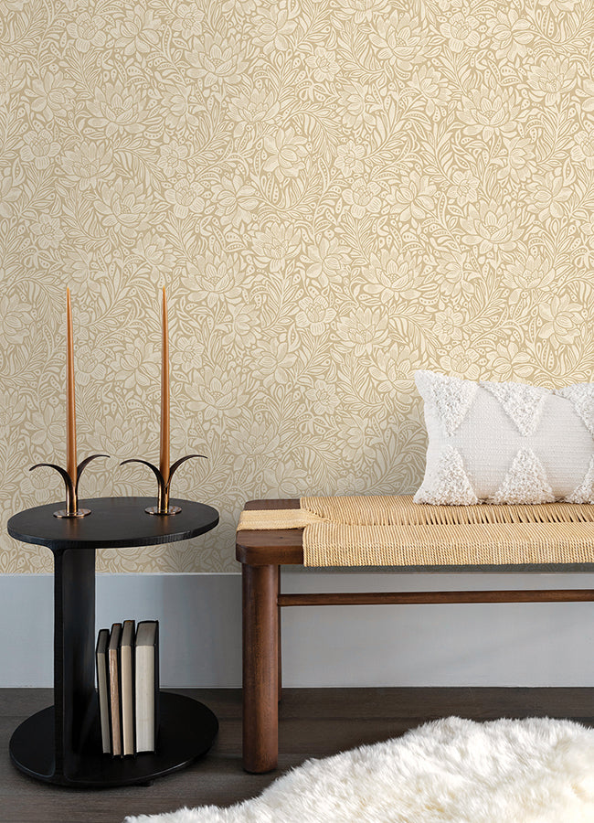 Zahara Wheat Floral Wallpaper  | Brewster Wallcovering - The WorkRm