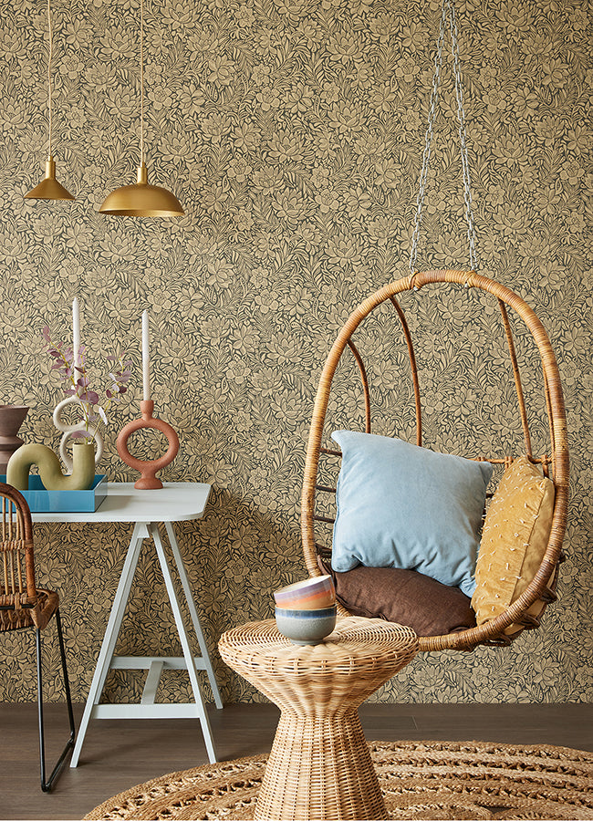 Zahara Chocolate Floral Wallpaper  | Brewster Wallcovering - The WorkRm