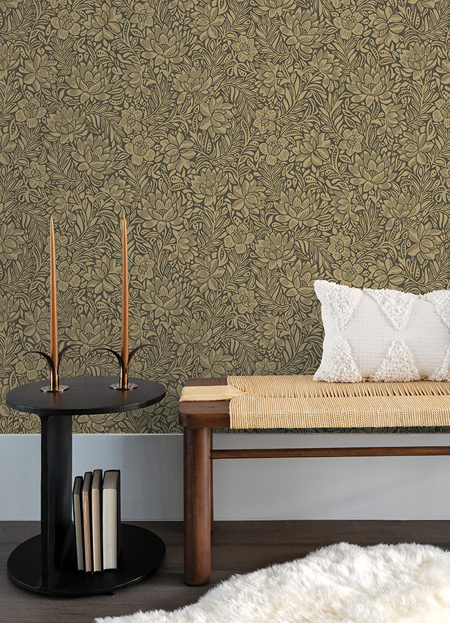 Zahara Chocolate Floral Wallpaper  | Brewster Wallcovering - The WorkRm