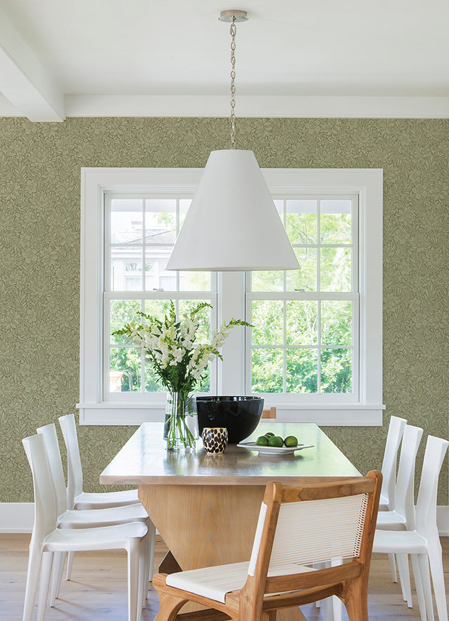 Zahara Olive Floral Wallpaper  | Brewster Wallcovering - The WorkRm