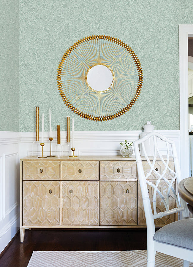 Zahara Seafoam Floral Wallpaper  | Brewster Wallcovering - The WorkRm