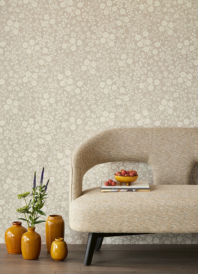 Liana Taupe Trail Wallpaper  | Brewster Wallcovering - The WorkRm