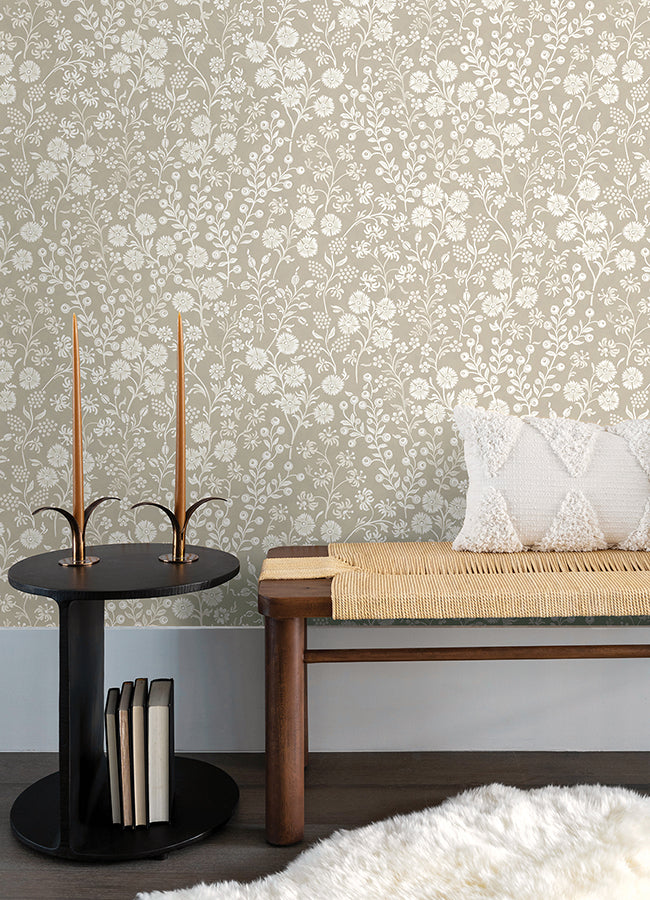 Liana Taupe Trail Wallpaper  | Brewster Wallcovering - The WorkRm