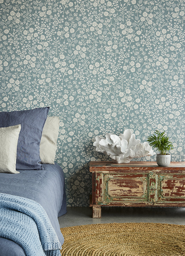 Liana Teal Trail Wallpaper  | Brewster Wallcovering - The WorkRm